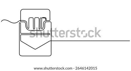 cigarette pack icon continuous one line drawing, continuous line vector illustration of a pack of filter cigarettes, A carton of cigarettes with a warning label, Cigarettes pro concept.