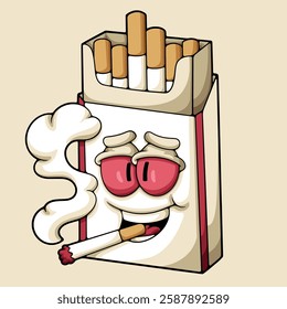 cigarette pack smoke cartoon illustration style