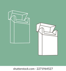 Cigarette pack template. Linear, vector, realistic, outline illustration.