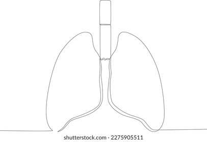 Cigarette and a pair of lungs. No tobacco day one line drawing