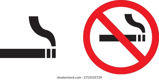Cigarette prohibition sing. No smoking and smoking allowed icon