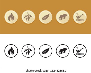 Cigarette Rolling Papers Icon Set, Tobacco Optimized, Slow Burning, Ultrathin, Arabic Gum, Ultralight Icons Vector Elements