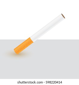 Cigarette with shadow on white and grey background, vector illustration icon