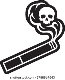 cigarette silhouette with smoke skull pattern, addiction warning icon vector, toxic habit symbol