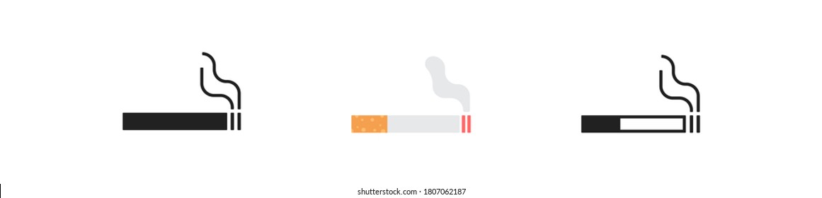 Cigarette, simple icon set. Tabbacco smoke concept illustration in vector flat style.