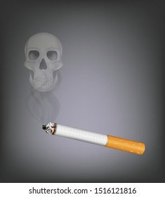 Cigarette with skull smoke. vector