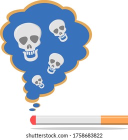 Cigarette smoke and a burning cigarette are isolated on a white background. Concept of harm of tobacco Smoking. Vector modern flat illustration.