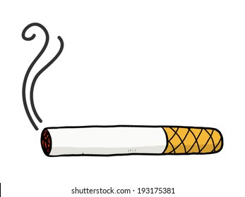 cigarette and smoke / cartoon vector and illustration, hand drawn style, isolated on white background.