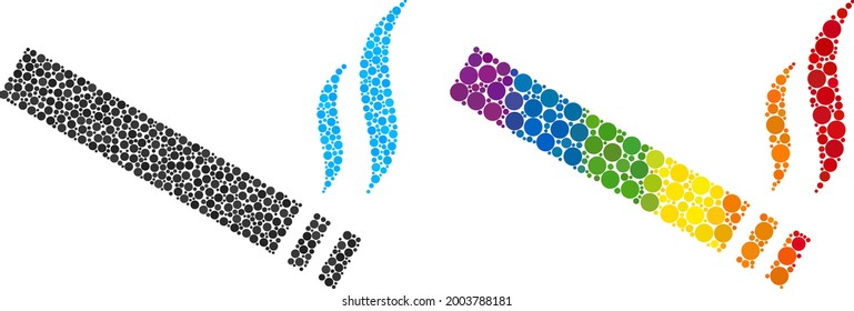 Cigarette smoke collage icon of circle spots in different sizes and rainbow colored color hues. A dotted LGBT-colored cigarette smoke for lesbians, gays, bisexuals, and transgenders.