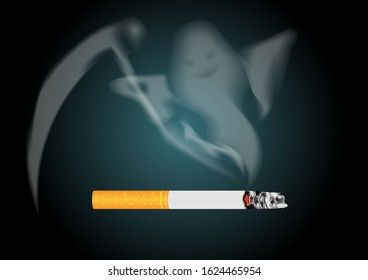 Cigarette Smoke . concept of no smoking and World No Tobacco Day with family .Paper cut style.