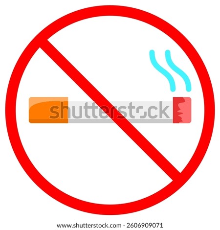 A cigarette with smoke is crossed out in a red circle indicating no smoking This is ideal for health and anti-smoking campaigns