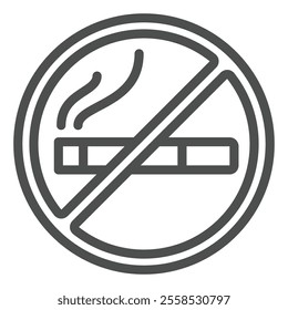 Cigarette with smoke forbidden line icon, smoking prohibited concept. Vector graphics. Tobacco stick sign on white background, outline style icon for mobile or web design