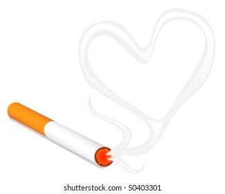 Cigarette smoke in the form of heart