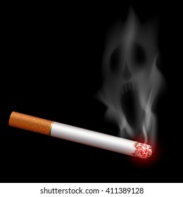 Cigarette with smoke in the form of a monster. Bad habit. Stock vector illustration.