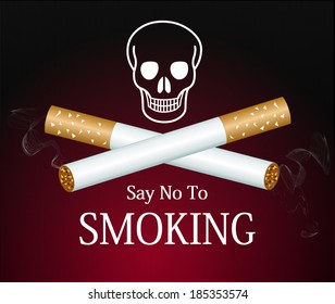 cigarette smoke graphic on red background reading "say no to smoking"