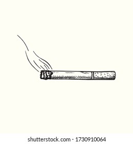 Cigarrillo con humo, doodle dibujado a mano, dibujo en forma de grava, ilustración de esbozo, elemento de diseño