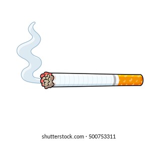 Cigarette with smoke icon isolated.