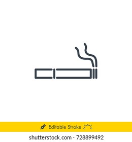 Cigarette (Smoke) Icon / Vector - In Line / Stroke Design with Editable Stroke