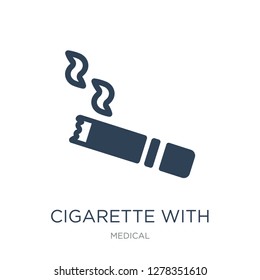 cigarette with smoke icon vector on white background, cigarette with smoke trendy filled icons from Medical collection, cigarette with smoke vector illustration