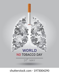 Cigarette smoke injures the lungs. May 31st World No Tobacco Day.  Vector. Illustration.