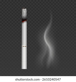Cigarette with smoke isolated on transparent background