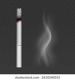 Cigarette with smoke isolated on transparent background