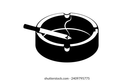 Cigarette with smoke lying on the ashtray, black isolated silhouette