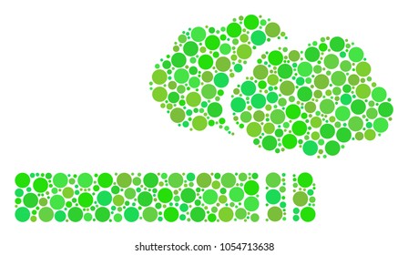 Cigarette Smoke mosaic of filled circles in variable sizes and green color hues. Vector round dots are united into cigarette smoke composition. Ecology vector illustration.