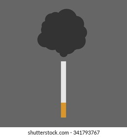 Cigarette and smoke on gray background