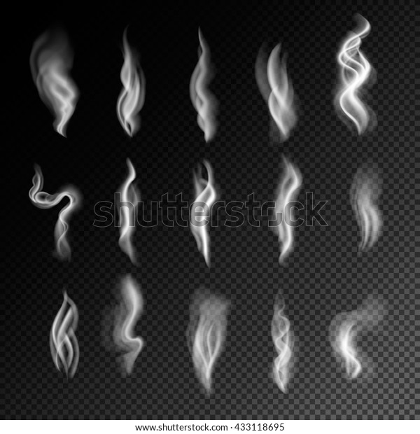 透明な背景にたばこの煙 3dイラスト 黒い背景に煙 ベクター画像 グラデーションメッシュで作成された リアルな煙または蒸気テクスチャのセット 3d煙突15 のベクター画像素材 ロイヤリティフリー
