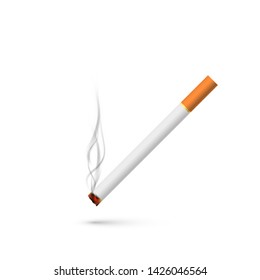 Cigarette with smoke in realistic style. Vector illustration isolated on white background