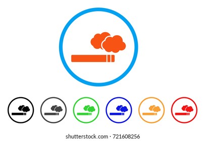 Cigarette Smoke rounded icon. Style is a flat cigarette smoke orange symbol inside light blue circle with black, gray, green, blue, red, orange variants.