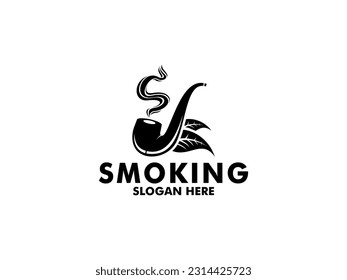 Cigarette Smoke In The Shape Of The Letter S Logo with Pipe, Tobacco. Premium Cigar Smoke Logo Design Template