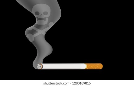 cigarette smoke, skull in smoke, black background 