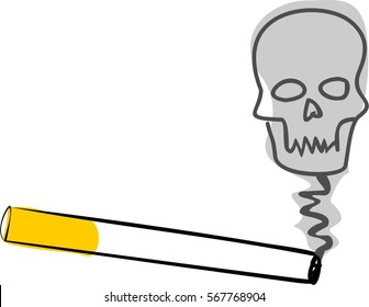 Cigarette with smoke, skull, grey