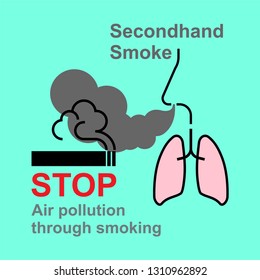 Cigarette smoking cause air pollution, secondhand smoke have an effect on human health. Vector illustration.