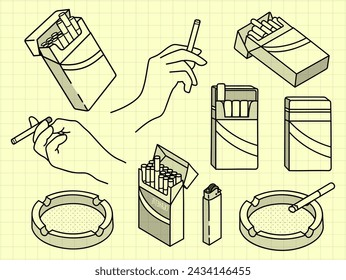 Cigarette smoking doodle set vector illustration