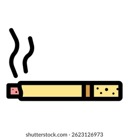 Ícone do tabagismo. Contorno de cigarro fumando ícone vetor cor plana isolado