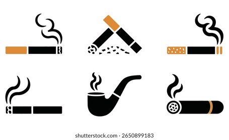  Ilustração do conjunto de ícones para fumar cigarros