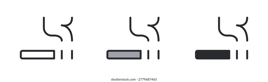 Cigarette Smoking Icon Set Line Duotone and Filled Vector Illustration.