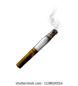 cigarette with smoldering smoke, sketch vector graphic color illustration on white background