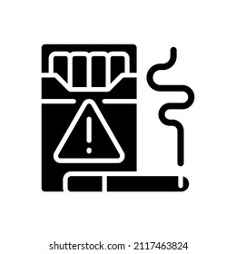 Cigarette smuggling black glyph icon. Illegal tobacco trade. Cigars trafficking. Criminal distribution. International buttlegging. Silhouette symbol on white space. Vector isolated illustration