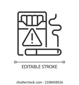 Cigarette smuggling linear icon. Illegal tobacco trade. Thin line customizable illustration. Contour symbol. Vector isolated outline drawing. Editable stroke. Pixel perfect. Arial font used