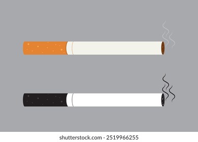 Cigarette stick concept. Cigarette icon and monochrome silhouette. Cigarette symbol, button or element. Nicotine addiction. Tobacco. web flat vector illustration