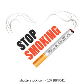 Cigarette stop isolated icon smoking world no tobacco day vector nicotine smoke lungs cancer risk quitting addiction harmful habit emblems or logo healthcare and air pollution forbidden or restriction
