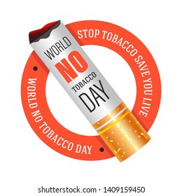 Cigarette stop isolated icon smoking world no tobacco day vector nicotine smoke lungs cancer risk quitting addiction harmful habit emblems or logo healthcare and air pollution forbidden or restriction