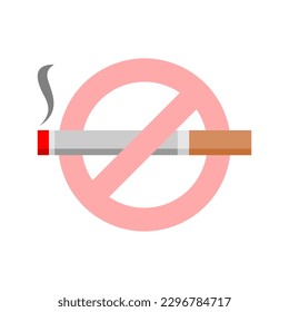 Cigarette stop quit smoking in red prohibition sign on white background flat vector icon design.