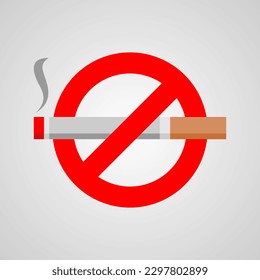 Cigarette stop quit smoking in red prohibition sign on gray background flat vector icon design.