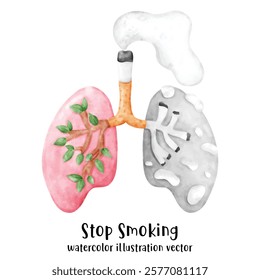 Cigarette, stop smoking, watercolor vector illustration 