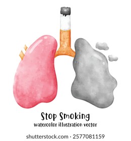 Cigarette, stop smoking, watercolor vector illustration 